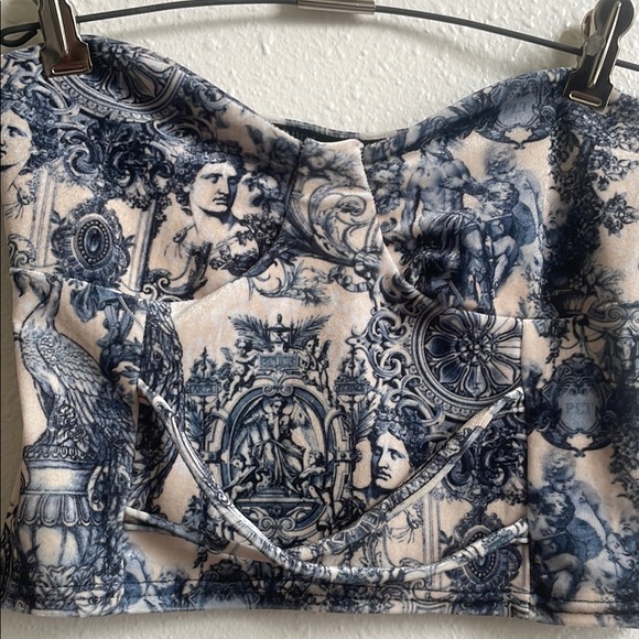 Blue and White Patterned Bustier Top - Picture 2 of 8